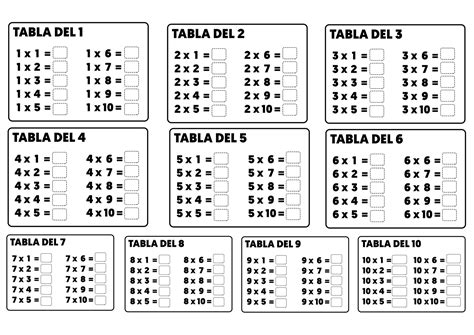 tabla de multiplicar para resolver.